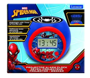 LEXIBOOK Budík Spiderman / Stropný projektor pavučina / 3 farby podsvietenia / 3x AAA