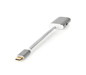 Nedis USB-C - DisplayPort a USB-C strieborná / Adaptér / USB 3.2 Gen 1 / PD / 4K 60Hz / 0,2 m / Opletený
