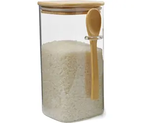 Maxxo Dóza na potraviny Bamboo 1200 ml / Borosilikátové sklo / Bambusové viečko a lyžička / 21 x 10 x 12 cm