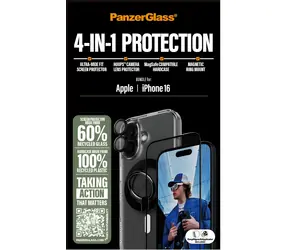 PanzerGlass Bundle Hoops pre iPhone 16 / Ochranná sada / Tvrdené sklo UWF + Hard Case + Magnetic Ring Mount