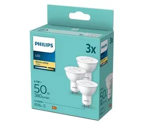Philips LED žiarovka GU10 50W teplá biela 3 ks / Bodová žiarovka / 2700 K / Trieda F