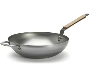 De Buyer Wok panvica Mineral B Bois / Oceľová / Drevená rukoväť / 32 cm