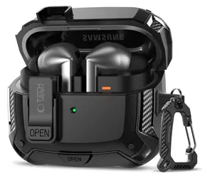 Tech-Protect Silicone Hook Case čierna / Puzdro / silikónové / s karabínou / pre Samsung Galaxy Buds 3, 3 FE a 3 Pro