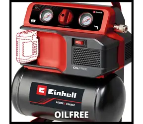 Einhell TE-AC 18/75 Li OF-Solo čierna/červená / Aku kompresor / 18V / nádrž 5l / 8 bar / bez batérie a nabíjačky