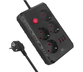 Maclean MCE393 B čierna / Predlžovacia lišta / 4 zásuvky / 3x USB-A / 3 m / s vypínačom / 2500 W