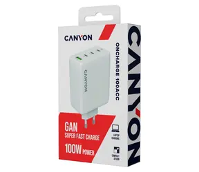 Canyon CU100ACC biela / Nabíjací adaptér / GaN / 100W / 3x USB-C PD / 1x USB-A QC