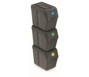 Prosperplast SORTIBOX 3 x 20 l šedý kameň / Odpadkový kôš / Plast / 23,2 x 39,5 x 33,3 cm