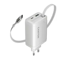 Canyon OnCharge 65RC biela / Nabíjací adaptér / USB-C / 65W / vstavaný kábel 68 cm