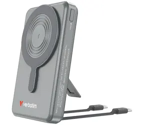 Verbatim Charge 'n' Go 2C sivá / Magnetická bezdrôtová powerbanka / 10 000 mAh / MagSafe / integrované káble USB-C