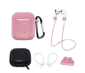 Hurtel sada príslušenstva AirPods 1/2 ružová / Puzdro / pútko na ucho / šnúrka na krk / držiak na remienok / karabína