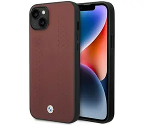 BMW Kožené puzdro Diamond Pattern pre Apple iPhone 14 vínová / Puzdro / Koža