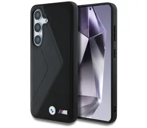 BMW Leather Oversized Stripes čierna / Zadný kryt / Samsung Galaxy S25 / MagSafe / pravá koža