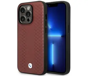BMW Diamond Pattern Zadný kryt MagSafe iPhone 14 Pro Max 6,7 bordó / Kryt / Koža / MagSafe