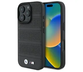 BMW M Perforated pre Apple iPhone 16 Pro Max čierna / Zadný kryt / Perforovaný / Prešívaný pruh / Magnetický (MagSafe)