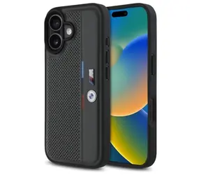 BMW M Perforated Tricolor Detail Line tmavo šedá / Zadný kryt / iPhone 16 / perforovaný