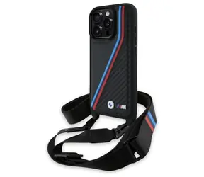 BMW M Edition Carbon Tricolor Strap kryt čierna / Zadný kryt / iPhone 16 Pro Max / karbónový vzhľad / pútko