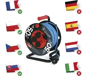 Emos Vonkajší predlžovací kábel na bubne 50 m modrý / Predlžovací kábel / 4 zásuvky / IP44 / 1,5 mm2 / PVC
