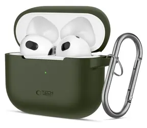 Tech-Protect Silicone Hook Case zelená / Puzdro pre Apple AirPods 3 / Silikónové / S karabínou