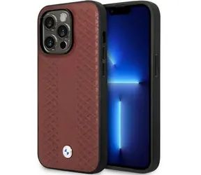BMW Leather Diamond Pattern pre iPhone 14 Pro Max 6,7" bordó / Zadný kryt / Kožený / Diamantový vzor