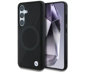 BMW Leather Half Textured pre Samsung Galaxy S25 čierna / Zadný kryt / Koženkový (PU) / Magnetický (MagSafe)