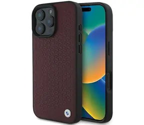 BMW Sign Leather Diamond Metal Logo kryt červená / Zadný kryt / iPhone 16 Pro Max / koža / MagSafe