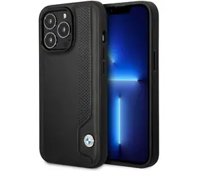 BMW Leather Blue Dots pre Apple iPhone 14 Pro Max čierna / Zadný kryt / Koža / Hardcase