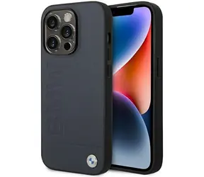 BMW Leather Hot Stamp pre iPhone 14 Pro Max tmavo modrá / Zadný kryt / Koža / MagSafe