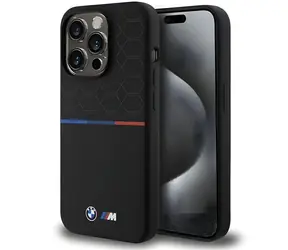 BMW Zadný kryt silikónový M Pattern MagSafe pre iPhone 15 Pro čierna / Zadný kryt / MagSafe / Silikónový povrch