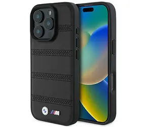 BMW M Perforated pre Apple iPhone 16 Pre čierna / Zadný kryt / Perforovaný / Prešívaný pruh / Magnetický (MagSafe)