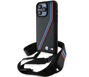 BMW M Carbon Tricolor kryt s opaskom pre iPhone 15 Pro Max čierna / Kryt