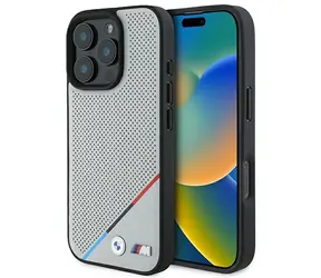 BMW M Perforated Tricolor Line pre iPhone 16 Pre šedá / Zadný kryt / MagSafe