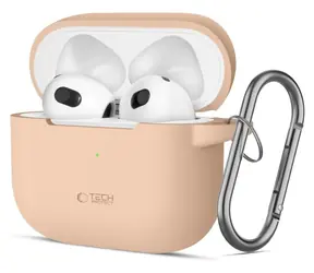 Tech-Protect Silicone Hook Case béžová / Puzdro pre Apple AirPods 3 / Silikónové / S karabínou