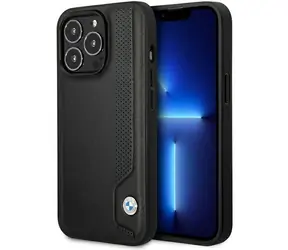 BMW Leather Blue Dots Zadný Kryt pre Apple iPhone 14 Pro čierna / Kryt na telefón / Kožený dizajn / Hardcase