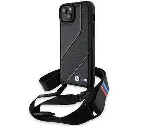 BMW M Edition Carbon Stripe & Strap čierna / Zadný kryt / iPhone 13/14/15 / karbónový vzor / pútko
