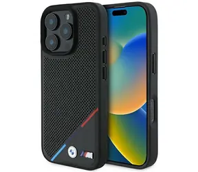 BMW M Perforated Tricolor Line čierna / Zadný kryt / MagSafe / iPhone 16 Pro