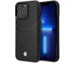 BMW Leather Card Slot pre Apple iPhone 14 Pro čierna / Zadný kryt / Kožený / Slot na kartu