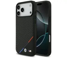 BMW Carbon Tricolor Line MagSafe kryt pre iPhone 17 Pro Max čierna / Zadný kryt / Karbónový vzhľad / MagSafe
