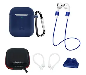 Hurtel Sada príslušenstva AirPods 1 a 2 modrá / Silikónové púzdro / Pútko, šnúrka, držiak na hodinky, karabína