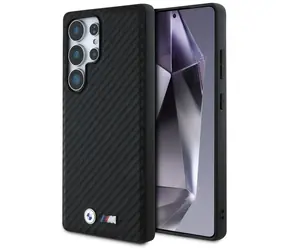 BMW Leather Carbon MagSafe čierna / Zadný kryt / Samsung Galaxy S25 Ultra / kožený