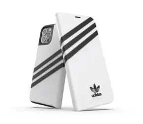 Adidas OR Booklet Case biela, čierna / Puzdro typu kniha / PU koža / Apple iPhone 12 & 12 Pro