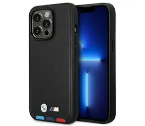 BMW BMHMP14L22PTDK pre iPhone 14 Pre čierna / Puzdro / Kožený vzor Tricolor / MagSafe