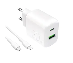 Puro PRO LITE biela / Sieťová nabíjačka / USB-A + USB-C / PD 30W / kábel USB-C-USB-C 1,2m