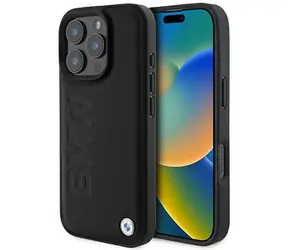 BMW Zadný kryt Leather Hot Stamp MagSafe pre iPhone 16 Pro Max čierna / Puzdro / kožený poťah / MagSafe