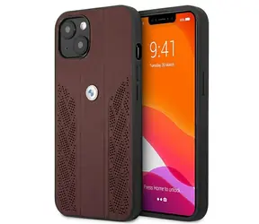BMW Kožený kryt Curve perforovaný pre iPhone 13 červená / Puzdro / Pravá koža / Perforovaný design