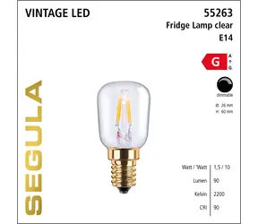 SEGULA LED žiarovka do chladničky číra 1,5W (10W) / E14 / 90lm / 2200K / stmievateľná / G