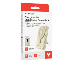 Verbatim Charge 'n' Go 2C zlatá / Powerbanka / 10000 mAh / Displej / USB-C / Bezdrôtové nabíjanie 15W