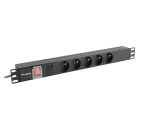 Lanberg PDU čierna / Zásuvková lišta do racku / 1U / 19" / 5x zásuvka / 16 A / 2 m