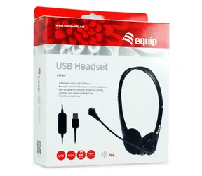 Equip USB headset čierna / Headset / Na uši / USB-A / 32 Ohm / 1,8 m