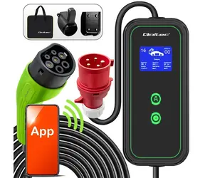 Qoltec Mobilná EV nabíjačka 2v1 Typ2 11kW / Nabíjačka elektromobilov / CEE 5 PIN / Wi-Fi / LCD / 3 fázy