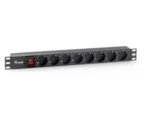 Equip 19" čierna / Zásuvkový panel / 1U / 8x Schuko / vypínač / 16 A / plast